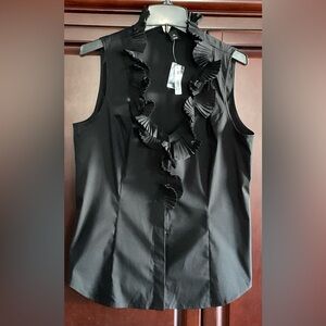 White House Black Market Sleeveless Ruffled Black Blouse
